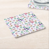 水彩蝶シームレスパターン スクエアペーパーコースター (アングル)