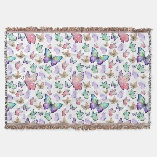 水彩蝶シームレスパターン スローブランケット (正面)