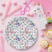 水彩蝶シームレスパターン ペーパープレート (パーティー)