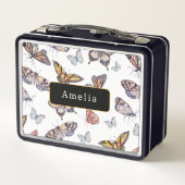 水彩蝶パーソナライズされた類 メタルランチボックス (裏面)