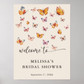 水彩蝶ブライダルシャワーウェルカムサイン ポスター (正面)