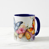 水彩蝶モダン花マエレガントグ マグカップ (正面右)