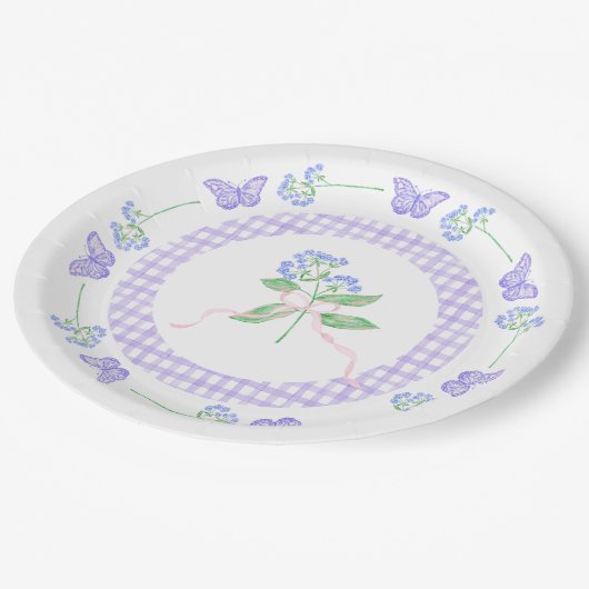水彩蝶紙プレート&パープルギンガム ペーパープレート (アングル)