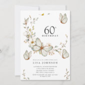 水彩蝶素朴蝶60th誕生日パーティー 招待状 (正面)