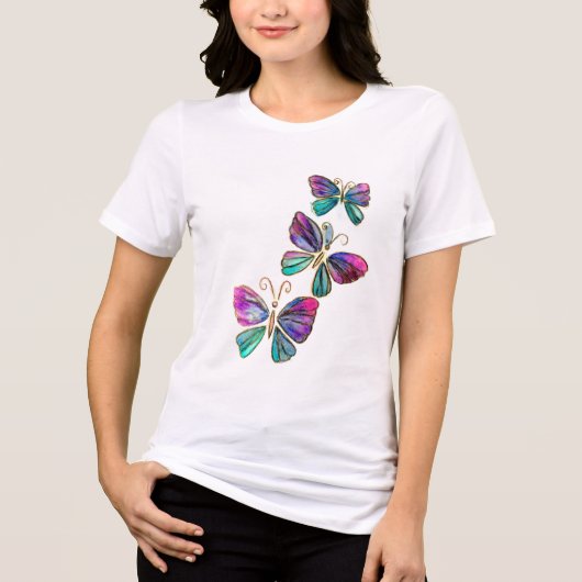 水彩蝶飛んでいる類 トライブレンドＴシャツ (正面)