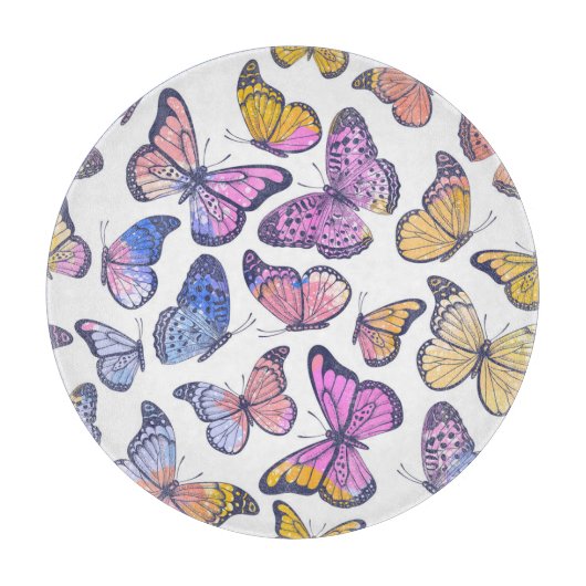 水彩蝶:パステルヴィンテージパターン。 カッティングボード (正面)