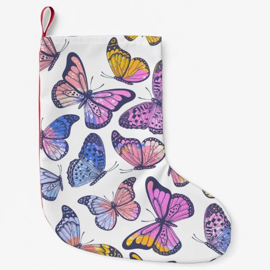 水彩蝶:パステルヴィンテージパターン。 スモールクリスマスストッキング (正面)