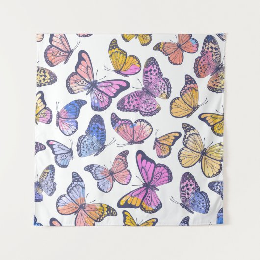 水彩蝶：パステルヴィンテージパターン。 タペストリー (正面)