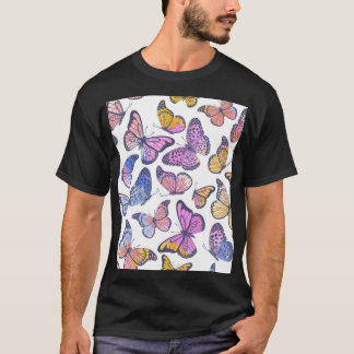 水彩蝶:パステルヴィンテージパターン。 Tシャツ