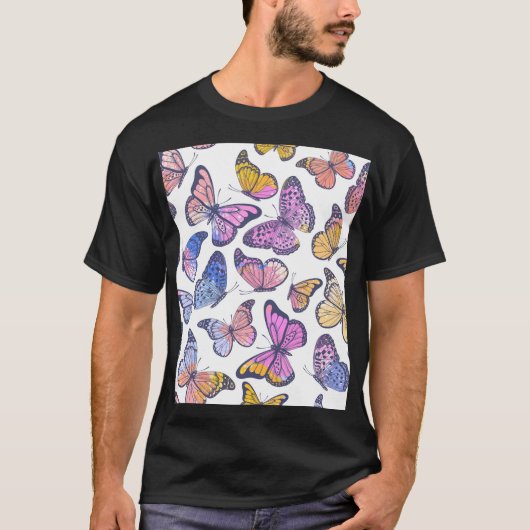 水彩蝶:パステルヴィンテージパターン。 Tシャツ (正面)