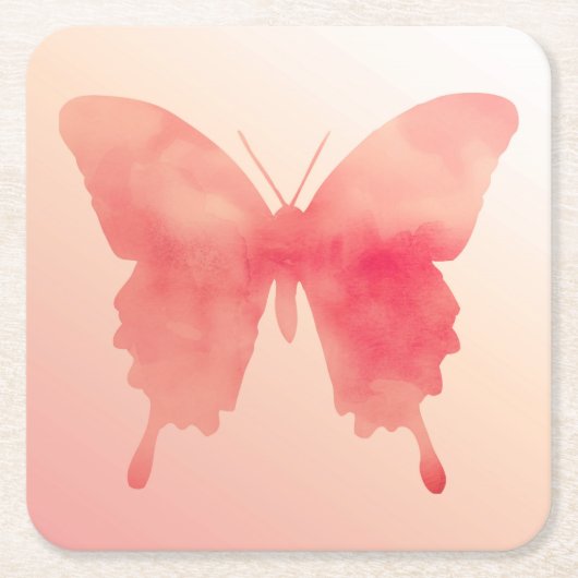 水彩蝶 – 珊瑚と桃 スクエアペーパーコースター (正面)