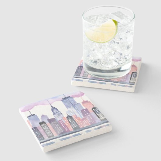 水彩街並みスカイライン ストーンコースター (横)