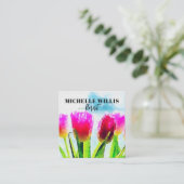 水彩表現者ピンクチューリップフローリスト スクエア名刺 (スタンド正面)