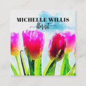 水彩表現者ピンクチューリップフローリスト スクエア名刺 (正面)