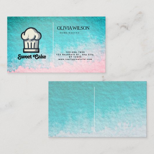 水彩表面ピンク独身のサイドロゴ 名刺 (正面/裏面)