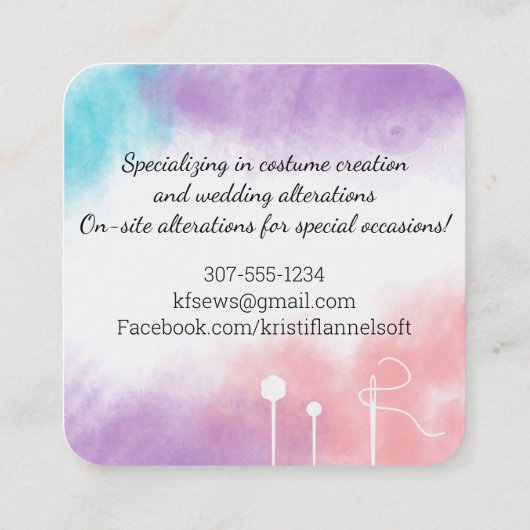 水彩裁縫の概念の海上での変更 スクエア名刺 (裏面)