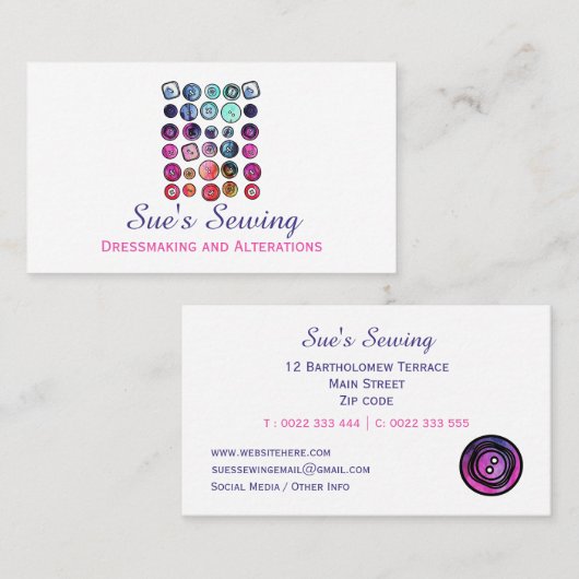 水彩裁縫ボタン 名刺 (正面/裏面)