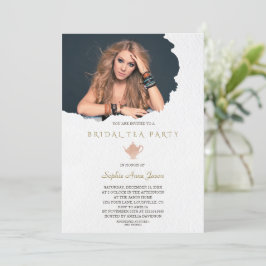 水彩裂け紙写真ブライダル茶パーティー 招待状