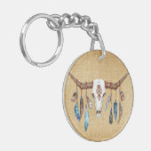 水彩西スカル羽付き キーホルダー (正面左)