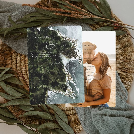 水彩西素朴海岸結婚の 招待状