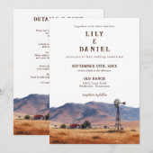 水彩西部カウボーイ牧場オールインワン結婚式 招待状 (正面/裏面)