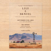 水彩西部マウンテンカウボーイランチウェディング アクリル招待状 (正面)