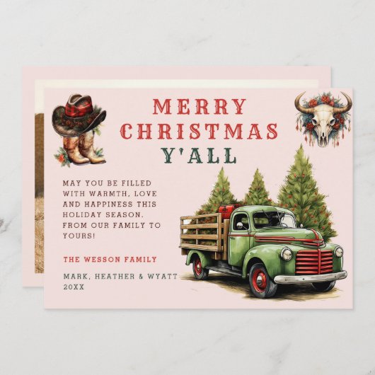 水彩西部風クリスマスカウボーイクリスマスカード 招待状 (正面/裏面)