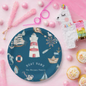 水彩要航海の素（青） ペーパープレート (パーティー)