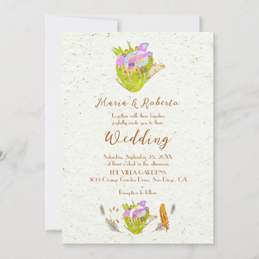 水彩解剖学的ハートメキシ結婚コの 招待状 (正面)