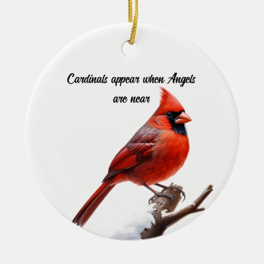 水彩記念赤(鳥)ショウジョウコウカンチョウクリスマス セラミックオーナメント (正面)