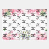 水彩誕生日かわいらしフローラスクリプト名 ラッピングペーパーシート (正面3)
