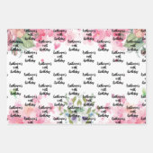 水彩誕生日かわいらしフローラスクリプト名 ラッピングペーパーシート (正面)