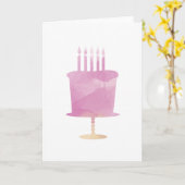 水彩誕生日カード – ピンクお誕生日ケーキ カード (黄色い花)