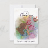 水彩誕生日ガールバタフライ サンキューカード (正面)