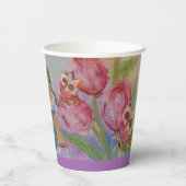 水彩誕生日キッズピンクチューリップ紙カップ 紙コップ (裏面)