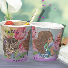 水彩誕生日キッズピンクチューリップ紙カップ 紙コップ