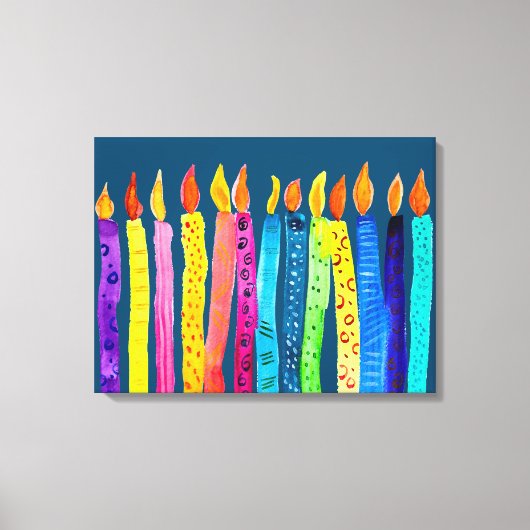 水彩誕生日キャンドルカラフル キャンバスプリント (正面)
