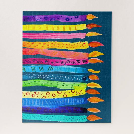 水彩誕生日キャンドルカラフル ジグソーパズル (縦)