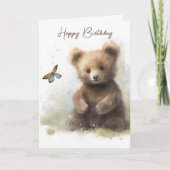 水彩誕生日クマと蝶 カード (正面)