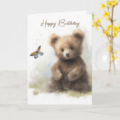 水彩誕生日クマと蝶 カード (黄色い花)