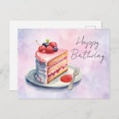 水彩誕生日ケーキのグリーティングカード ポストカード (正面/裏面)