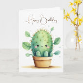 水彩誕生日サボテンポット カード (黄色い花)