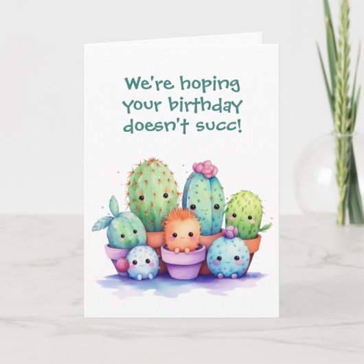 水彩誕生日サボテン カード (正面)