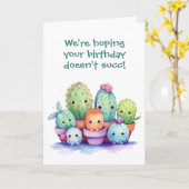 水彩誕生日サボテン カード (黄色い花)