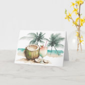 水彩誕生日トロピカルカクテル カード (黄色い花)