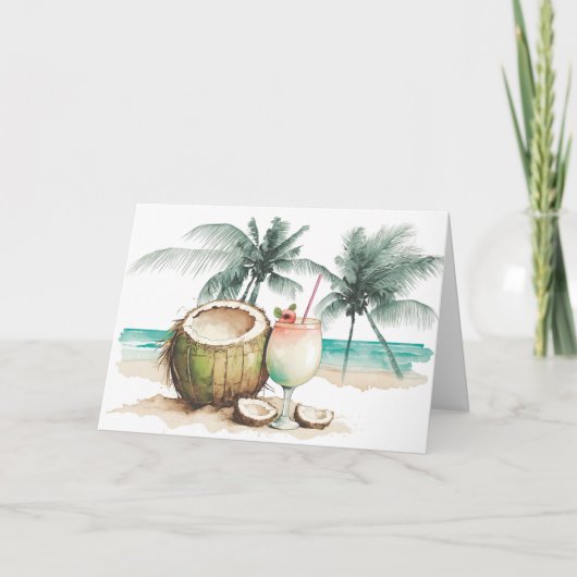 水彩誕生日トロピカルカクテル カード (正面)
