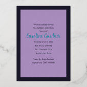 水彩誕生日ネイビーブルーパープルターコイズ 箔招待状 (裏面)