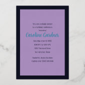 水彩誕生日ネイビーブルーパープルターコイズ 箔招待状 (裏面)