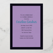 水彩誕生日ネイビーブルーパープルターコイズ 箔招待状 (裏面)