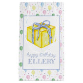 水彩誕生日バルーンありパーソナライズされた スモールペーパーバッグ (正面)